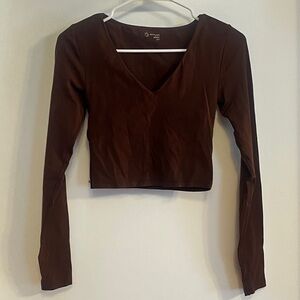 Wild Fable Chocolate Brown V-Neck Crop Top